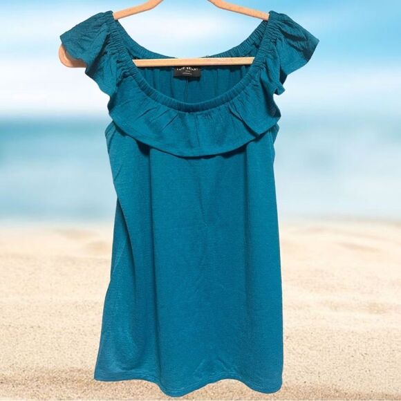 Lane bryant Aqua Blue Classic Off-The-Shoulder Ruffle Tank New with Tags - Picture 9 of 11